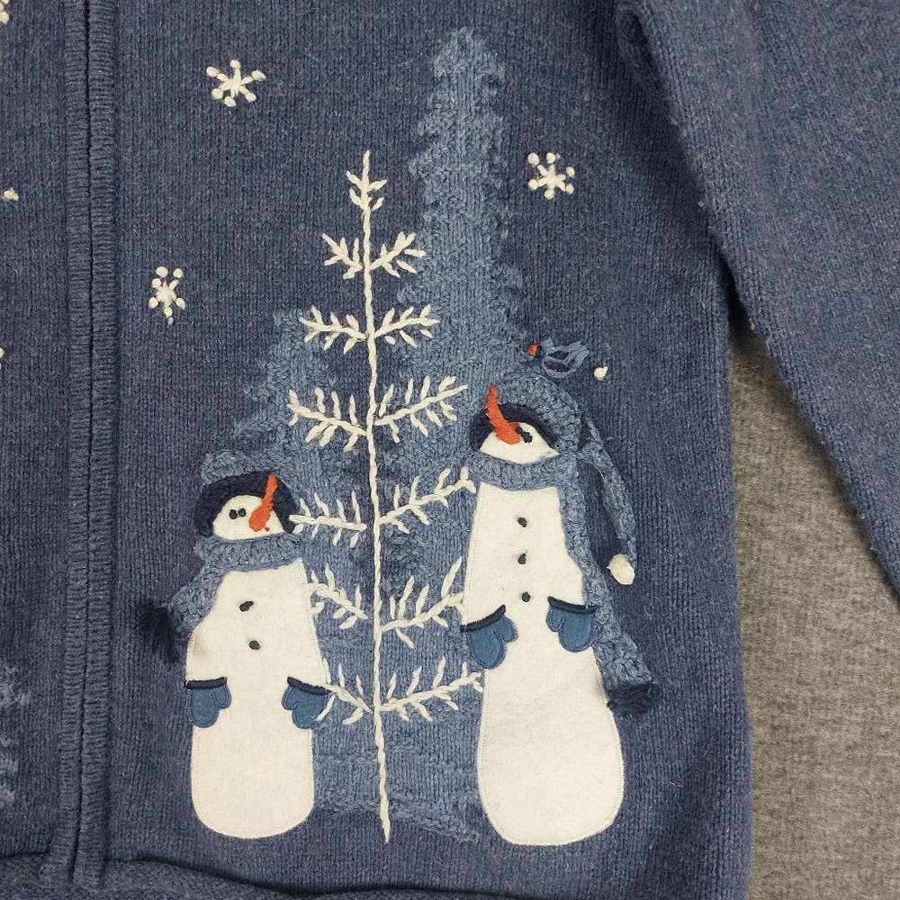 CROFT & BARROW BLUE EMBROIDERED SNOWMAN WINTER HOLIDAY CHRISTMAS CARDIGAN SZ M - Picture 3 of 11